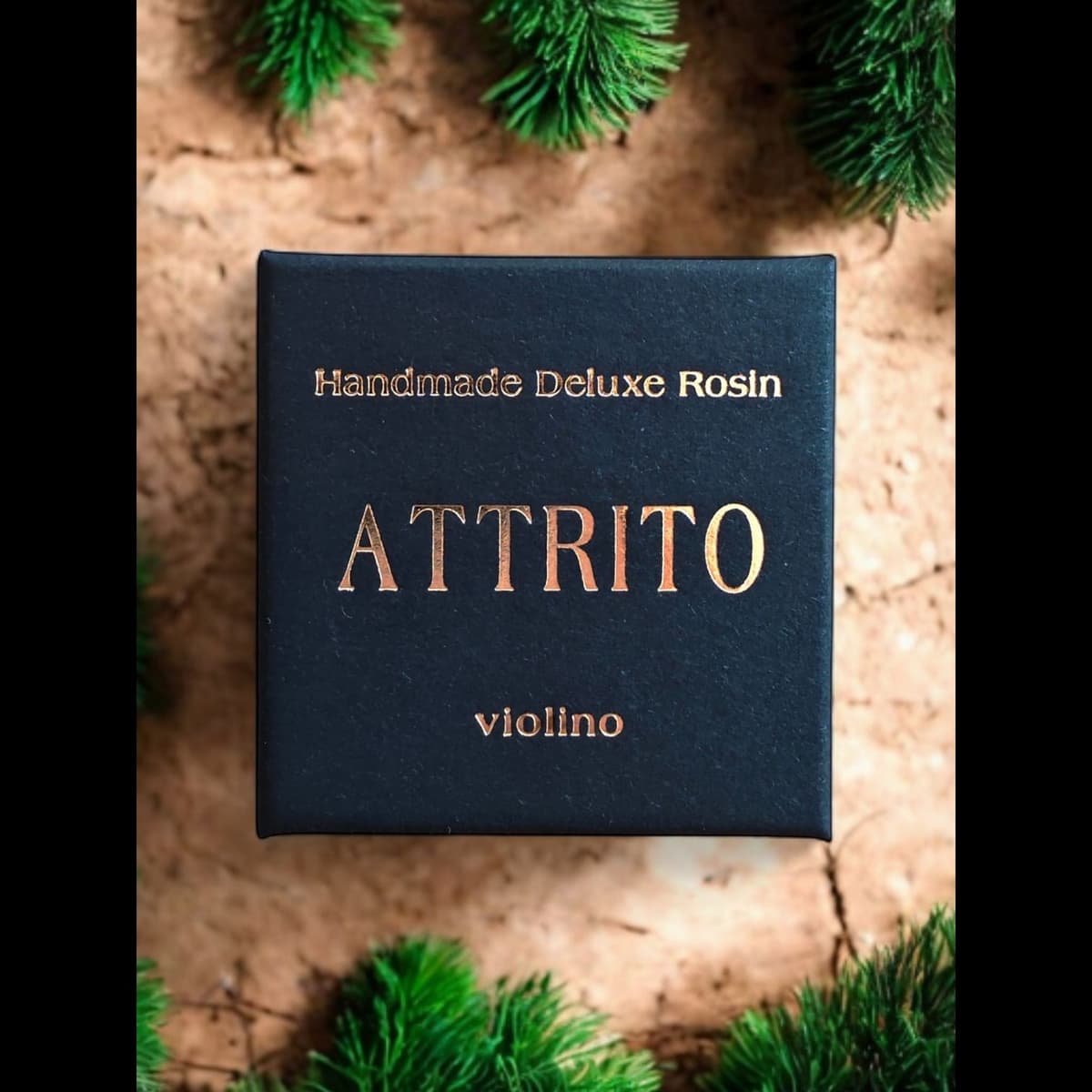 Scatola ATTRITO di pece per violino, verde foresta con scritta oro